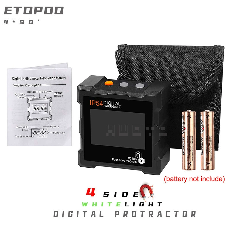 ETOPOO Инклинометр 4*90 градусов IP54 ЖК-экран четырехсторонний Магнитный цифровой дисплей ЖК-Измеритель угла наклона коробки