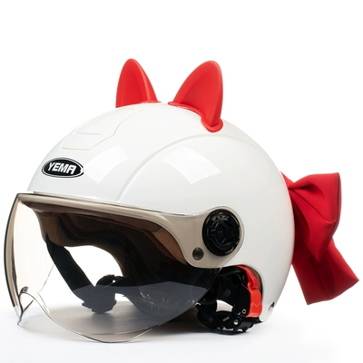 Helmet Helmet Half Helmet: Motosiklet dəbilqələri - one-size-fits-all-pure-white-red-ears-red-butterfly-w-comes-with-warm-ear-protection-removable