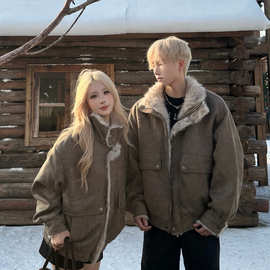 2025秋冬季新品情侣装冬季鹿皮绒夹棉棉服外套