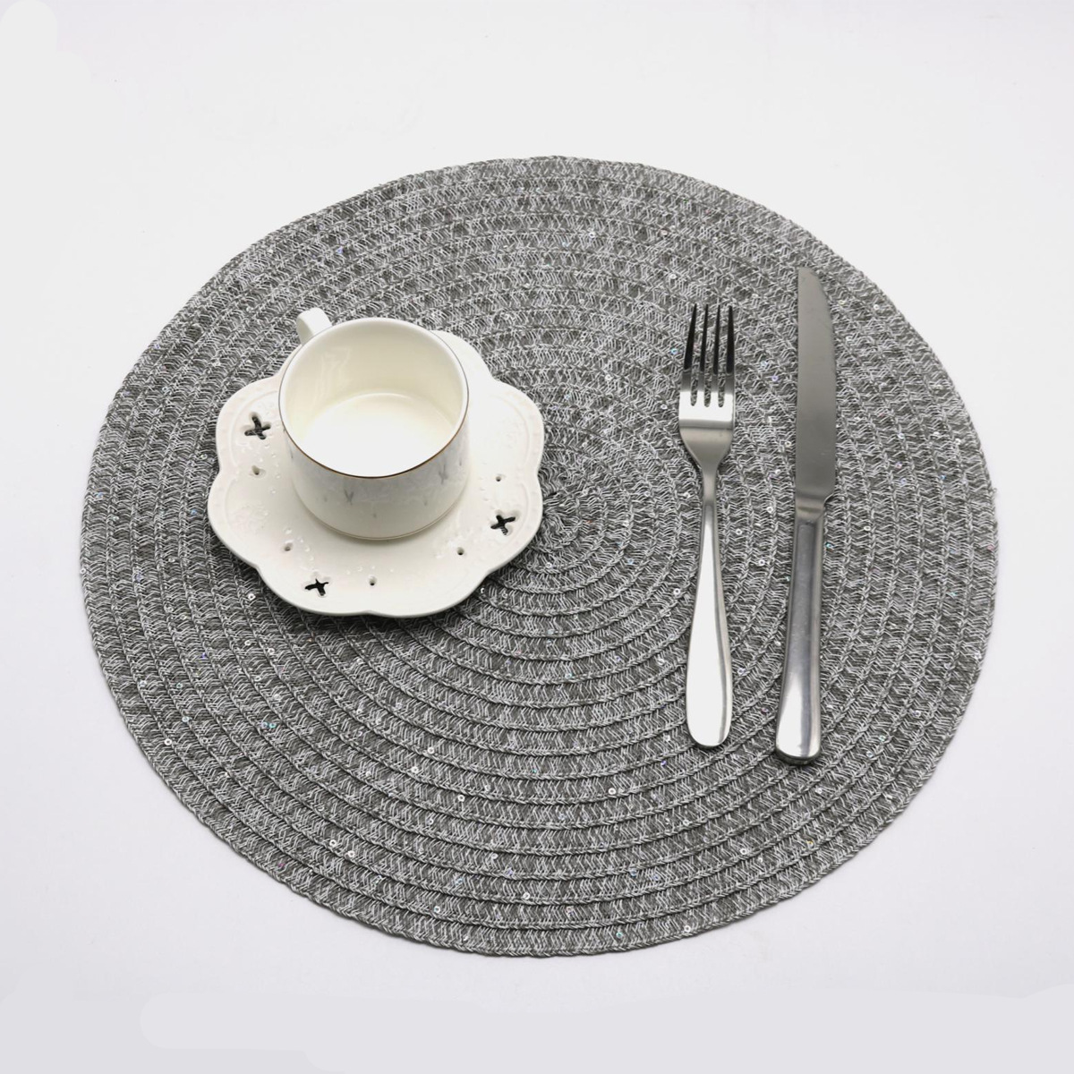 De estilo japonés ronda tejida mantel respetuoso del medio ambiente PE mesa estera de PVC mantel lavable antideslizante mesa decorativa estera montaña