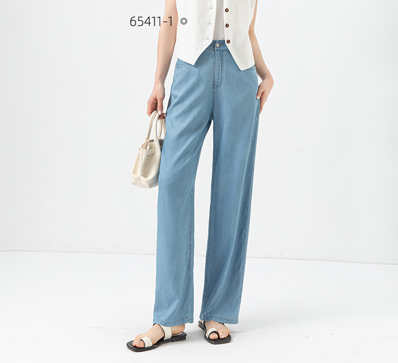 Quần jean nữ ống rộng dáng suông chất Tencel mỏng nhẹ mùa hè — Xanh nhạt chín điểm (85208-1) chi tiết 16