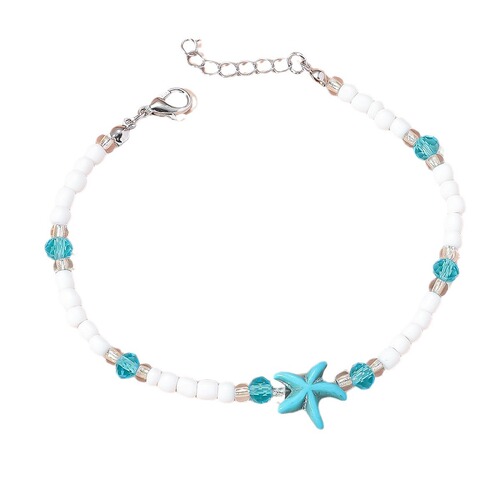 New Style Hot Selling in Europe and America Beach Summer Vacation Style Light Blue Glass Crystal Bead Anklet Stone Starfish Pendant 