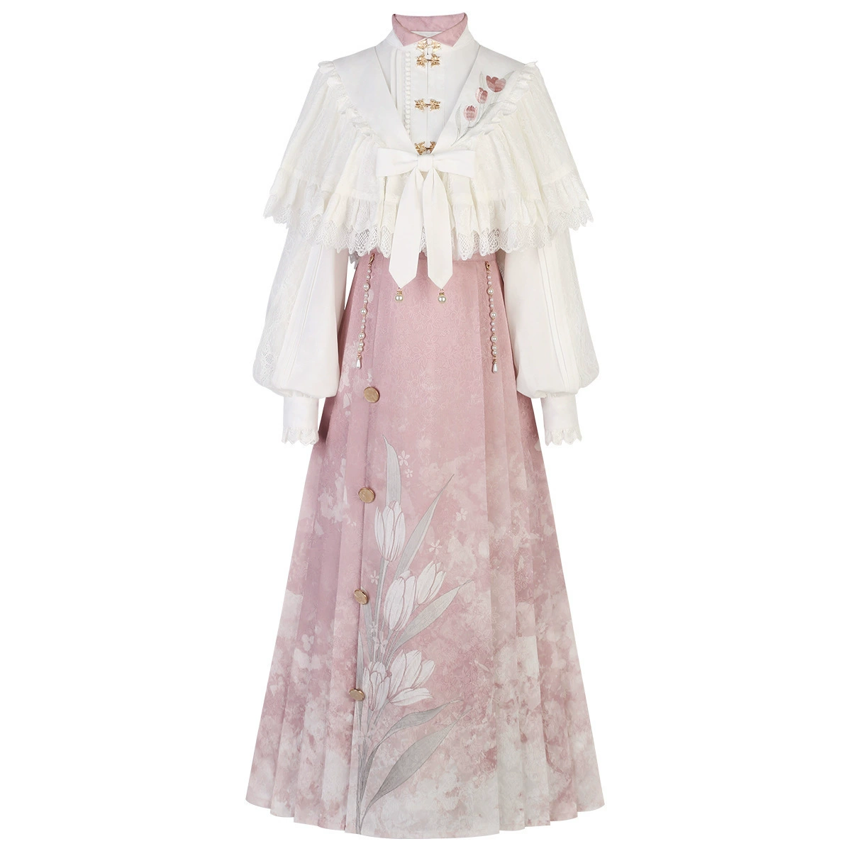 Original Tulip Chinese style modified Chinese elements women's top skirt outer cover set 7013