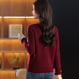 时尚花边拼接半高领针织衫内搭秋冬新款套头毛衣女打底一体绒上衣，女装针织衫/毛衣，妃慕昵服饰