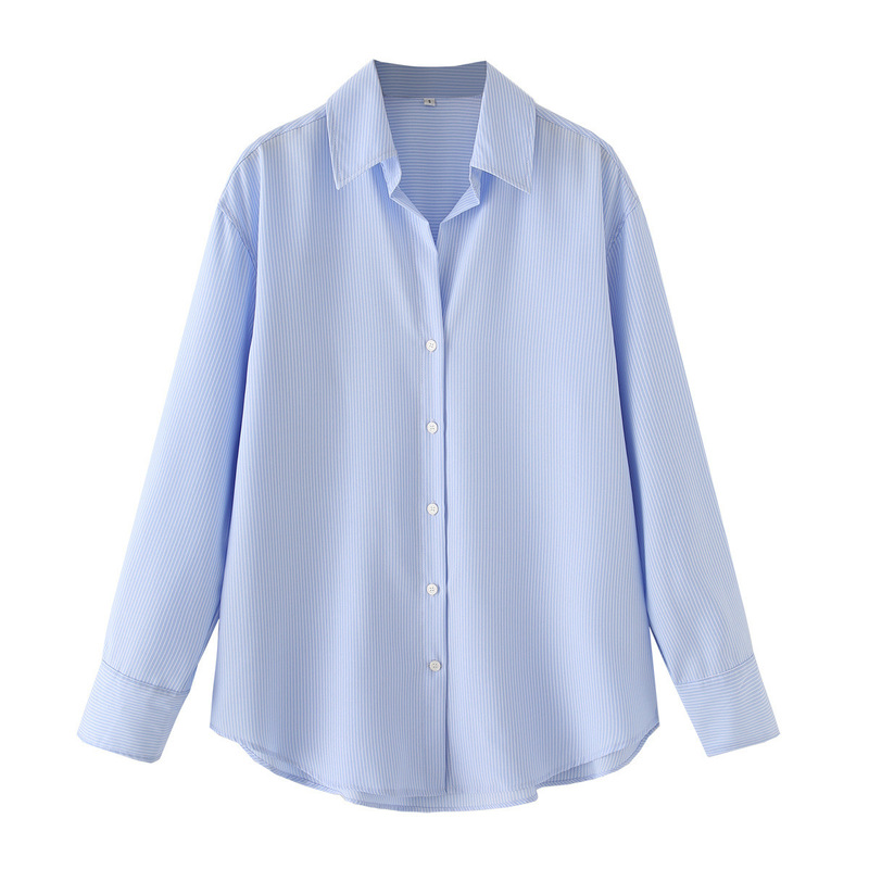 Women's 2025 Summer New Fashion Casual Striped Oxford Long Sleeve Shirt Lapel Women's Shirt 2350485 Women's 2025 Summer New Fashion Casual Striped Oxford Long Sleeve Shirt Lapel Women's Shirt 2350485