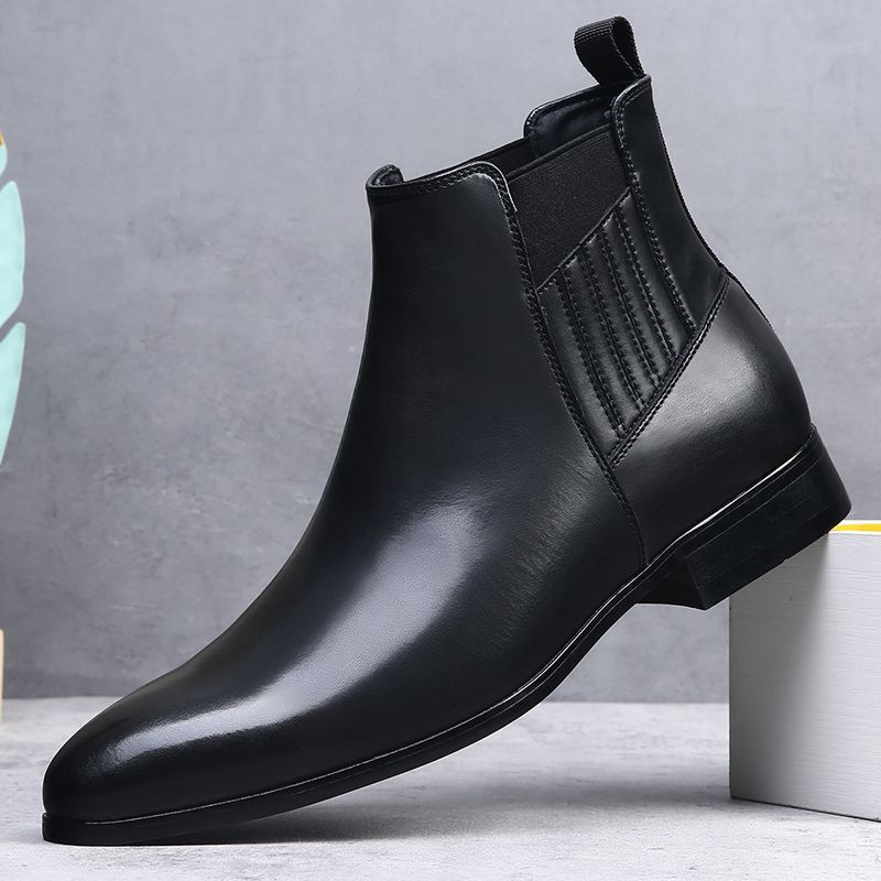 轻奢尖头英伦风切尔西靴男士高帮商务正装皮靴一脚蹬百搭马丁靴潮