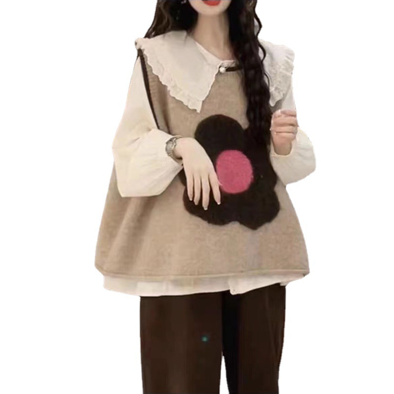 Nuevo chaleco sin mangas a juego de color redondo de punto última moda Color de contraste suelta suéter de chaleco de estilo coreano para mujer 2023 Otoño e Invierno