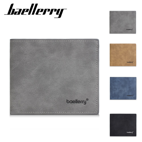 New men's short wallet baellerry cross-border minimalist multi-card slot two-fold money clip horizontal open-top ticket holder