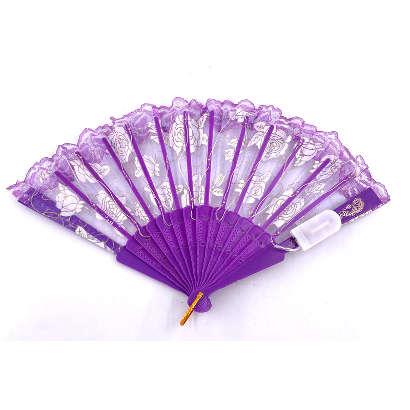 #593-3 7寸-6V双功能-发光玫瑰蕾丝扇紫色