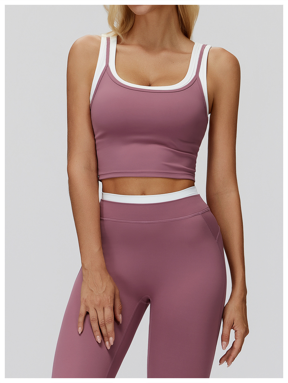 Women's Two Piece Vest Casual Top Color Blocking Nude Feel Fashionable Running Sports Underwear 3129_ecoleips.com