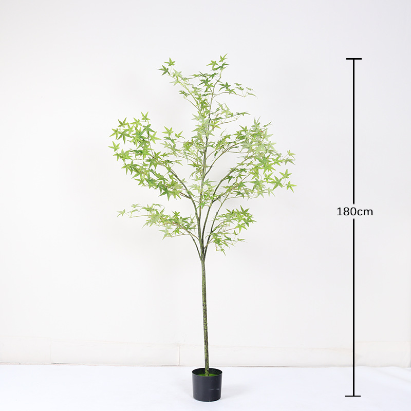Mini planta en maceta de hoja de arce verde convencional 180cm (viene con una maceta negra)