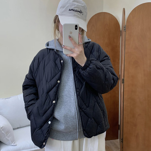 Lightweight Rhombic Down Jacket Women's Short 2024 New Autumn and Winter Inner Liner Small Fashionable Collarless White Duck Down Jacket