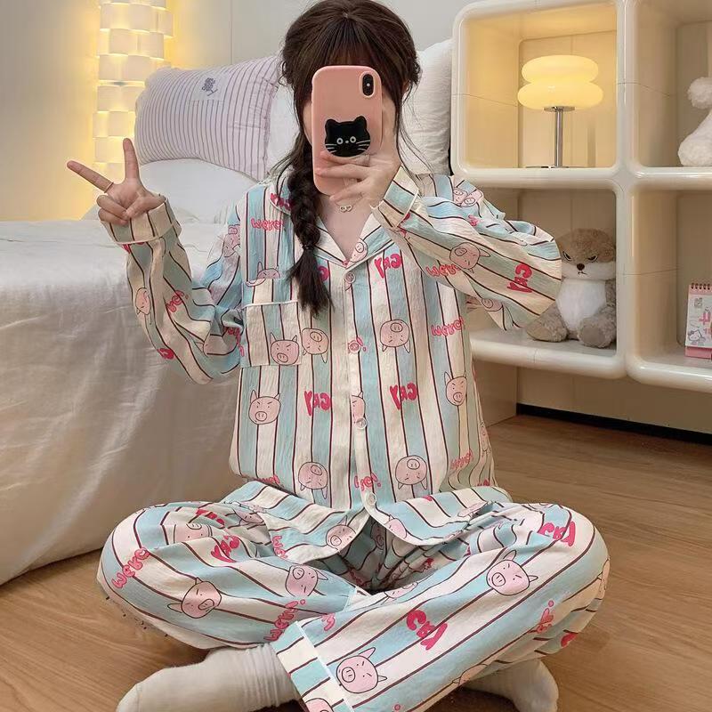 可爱卡通蜡笔小新睡衣女春秋季长袖长裤套装甜美美少女休闲家居服|undefined