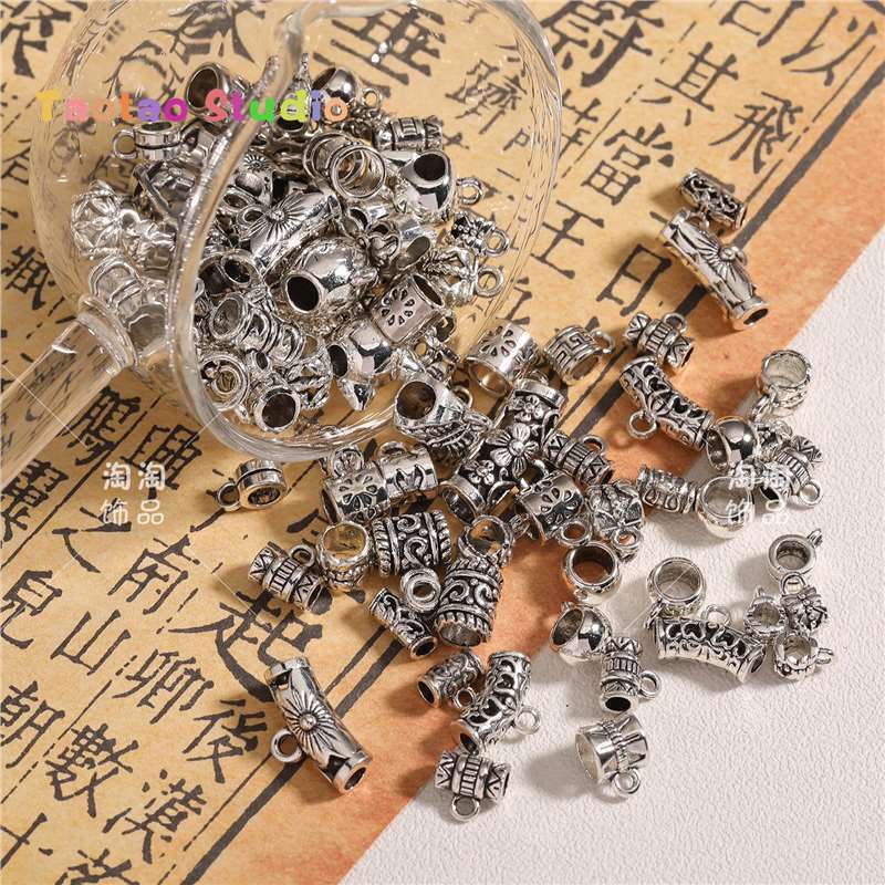 Mezcla de plata antigua brillante plata colgante de perlas DIY accesorios de joyería tubo de perlas dobladas tubo de flor colgante de diafragma brazalete de tres vías