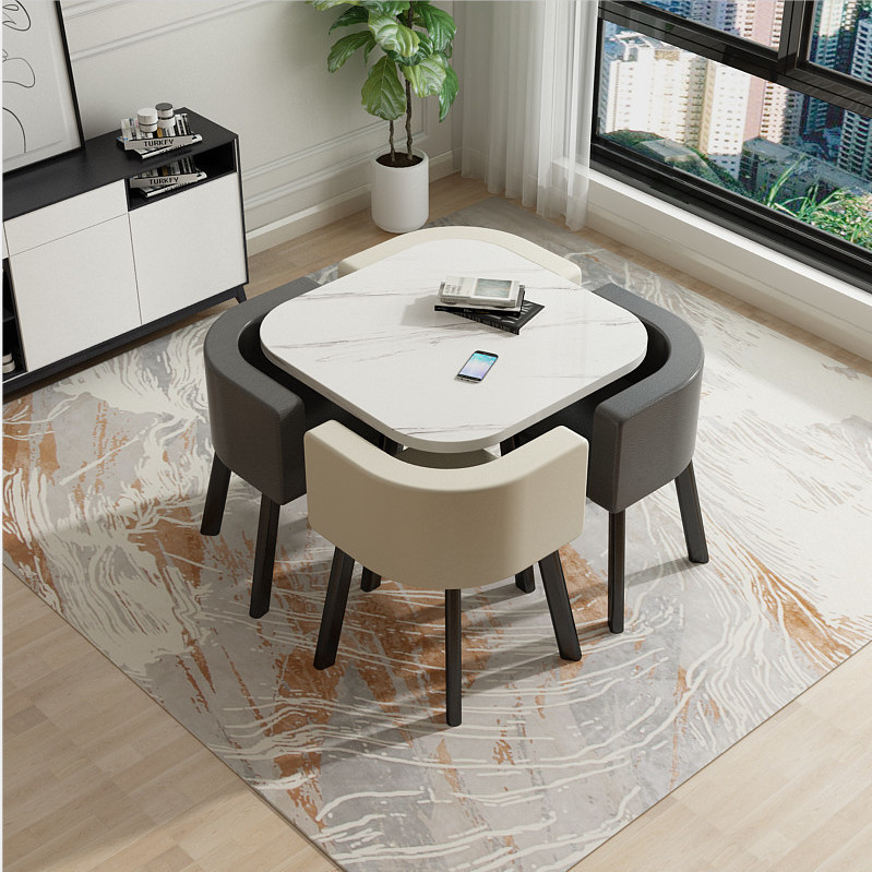 White square table + four leather chairs (color remarks)