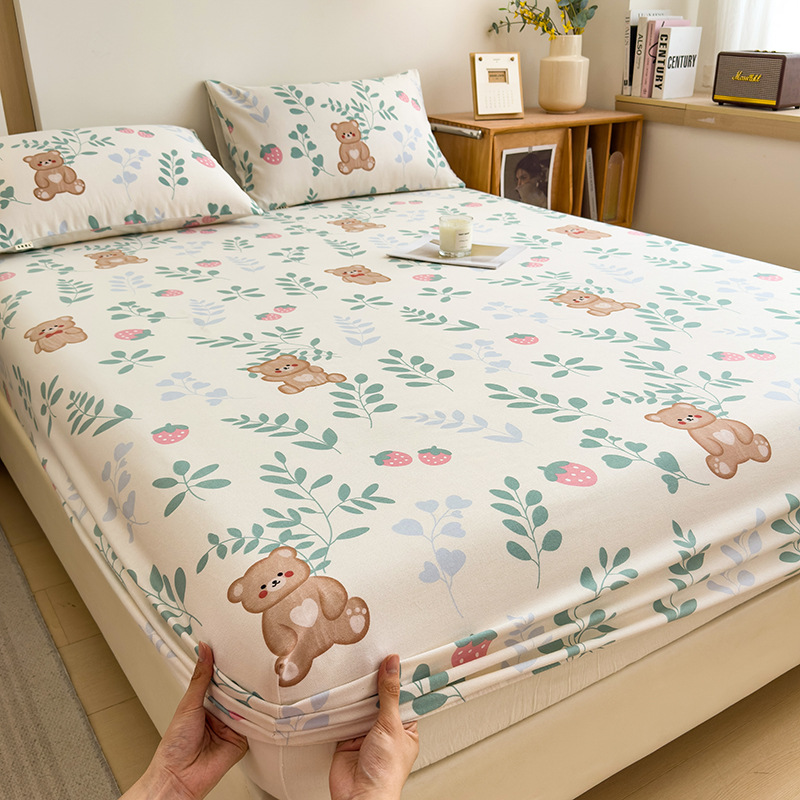 Funda de cama cepillada de algodón cubierta protectora de colchón de una sola pieza 2024 nueva funda de cama impresa para una sola persona para todas las estaciones