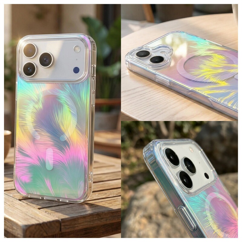 Suitable for Apple 17 Mobile Phone Case 18Pro Gradient Color Iphone17 Promax Feather Color Plated Magnetic Protective Case