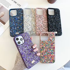 iPhone16用クリエイティブなスマホケース、豪華なカラーストーン、iPhone16 Pro Max用キラキラ輝くフルカバーのソフトケース
