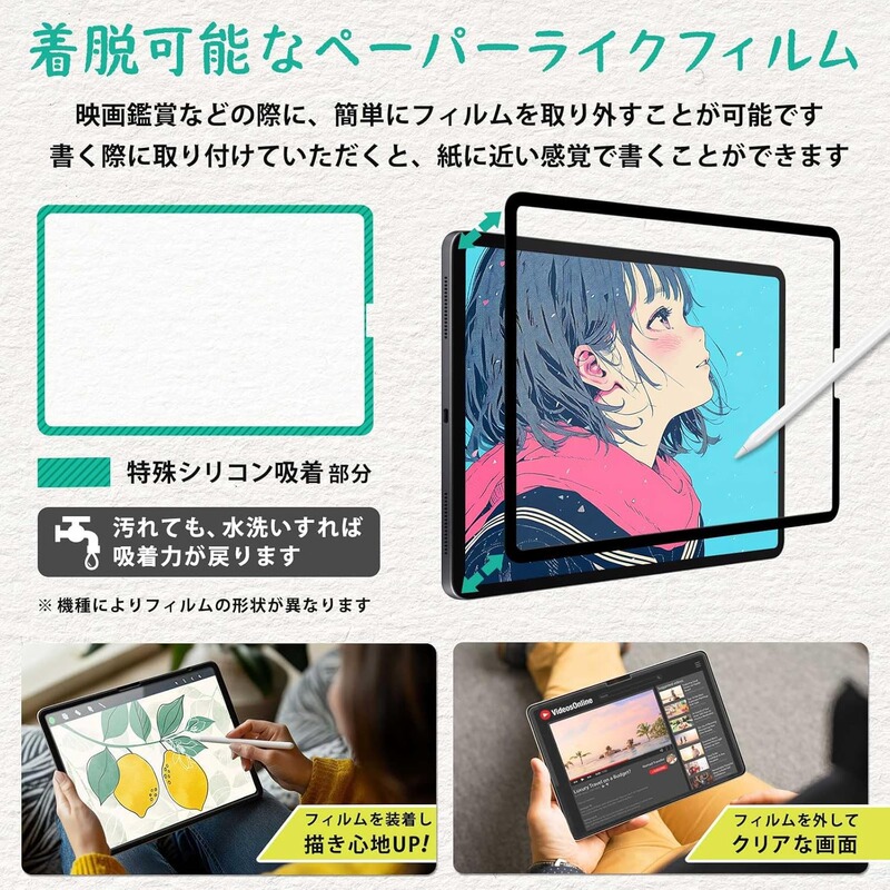 Removable Paper-Like Film Suitable for Apple iPad Air/Pro Tablet Series, Non-Slip Screen Film for Drawing and Writing