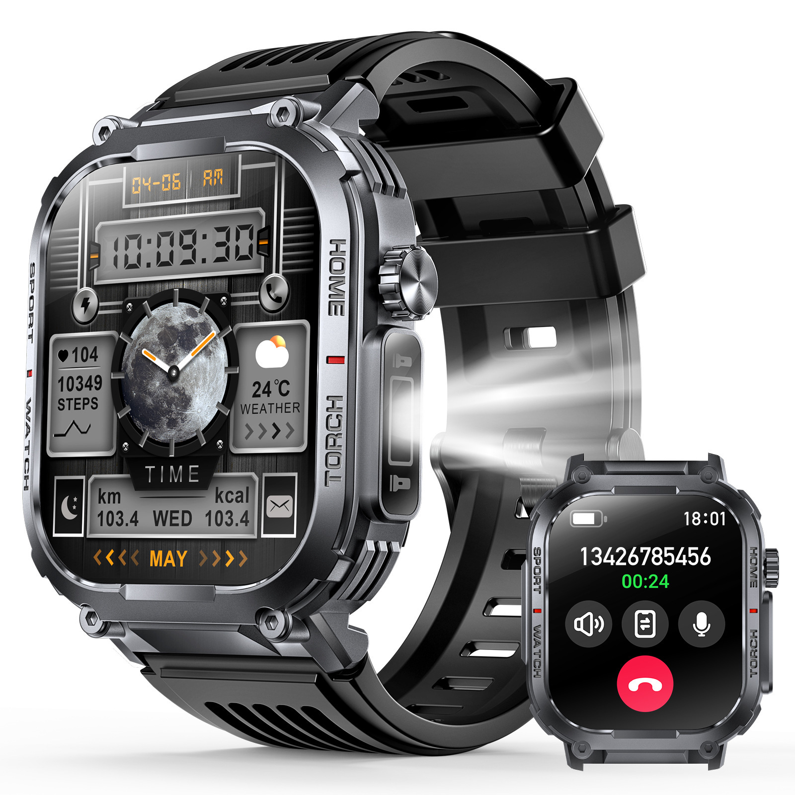 Cross-border New S320B Bluetooth Call LED Flashlight Smart Watch Compass Music Play Heart Rate Watch