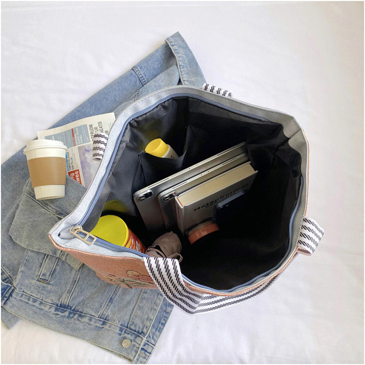 189g Weight Polyester Lining Material Zipper Closure Type Double Shoulder Straps Strap Type Tote Bag Bags Type Casual, Daily Occasion Linen Material Animal Pattern All Seasons Season Women's Gender Cute Style Square Shape Women's Linen Animal Cute Square Zipper Tote Bag 37