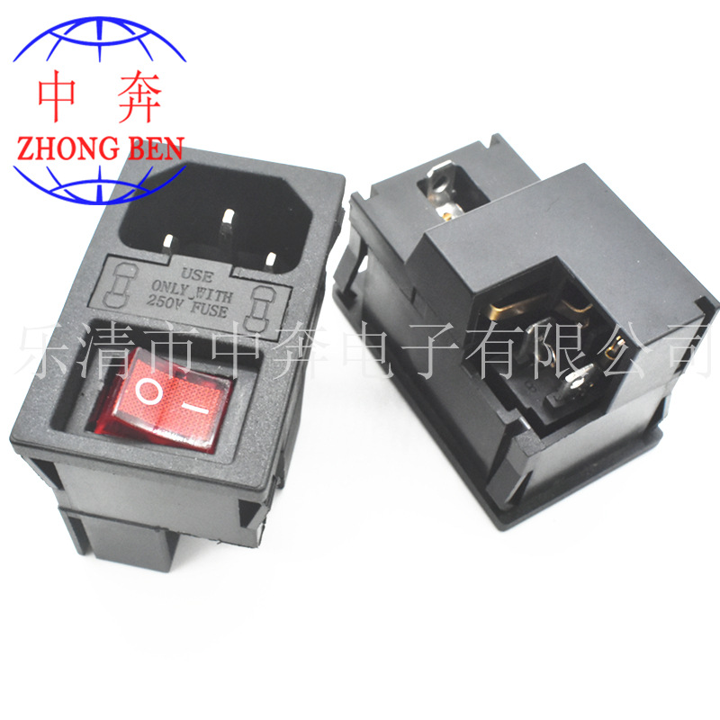 AC电源插座 AC-01 双保险 三合一 31*50 AC器械插座 红色带灯插座