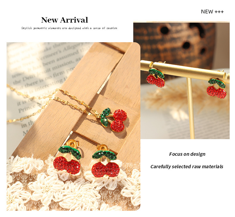 Basic Cherry Titanium Steel Earrings Necklace