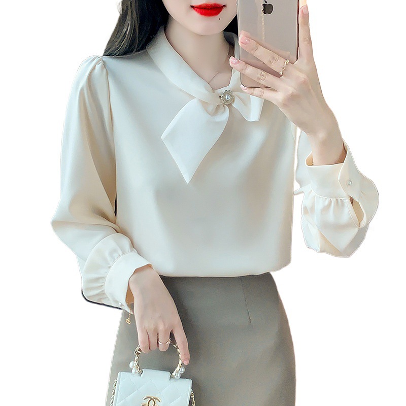 Spring elegant shiffon design long-sleeve with bow