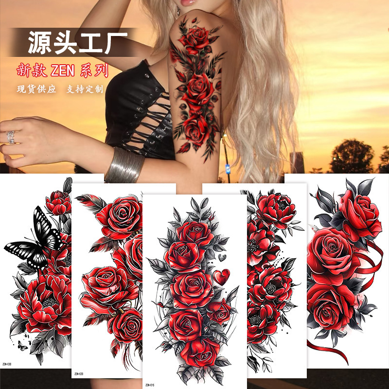 Zen Series Small Full Arm Tattoo Stickers Flower Letters Plain Pattern Tattoo Stickers In-Stock Stickers Tattoo