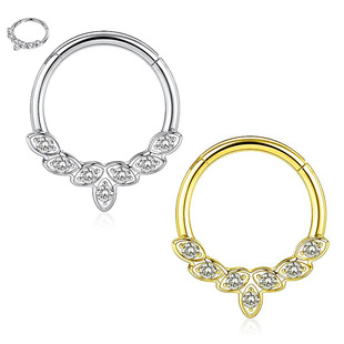 European and American puncture jewelry personality inlaid zircon open branch loose leaf nose ring nose ring opening and closing ring seamless ring factory outlet