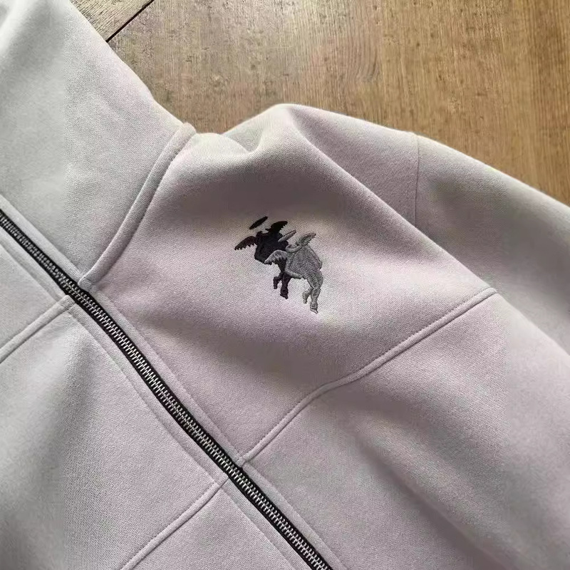 Zip-up hoodie上下ダブルジッパー小众デザイン新しい目见えるシンプル刺繍コートガード|undefined