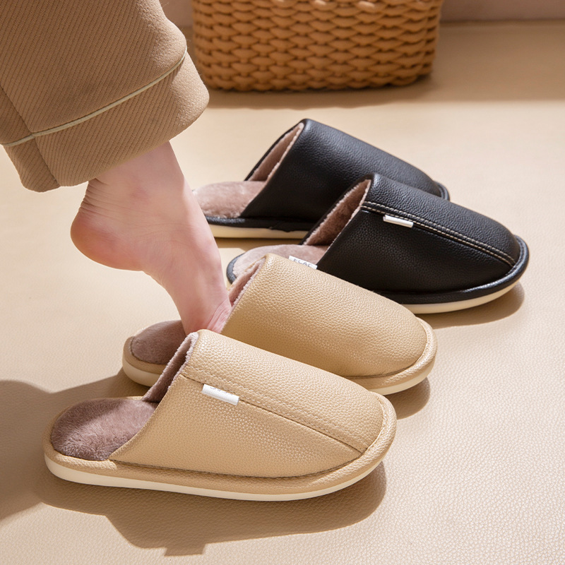 Autumn and Winter Pu Leather Slippers Leather Waterproof Anti-Slip Couple Home Warm Cotton Slippers Men and Women Home Shoes Floor Mops Autumn and Winter Pu Leather Slippers Leather Waterproof Anti-Slip Couple Home Warm Cotton Slippers Men and Women Home Shoes Floor Mops