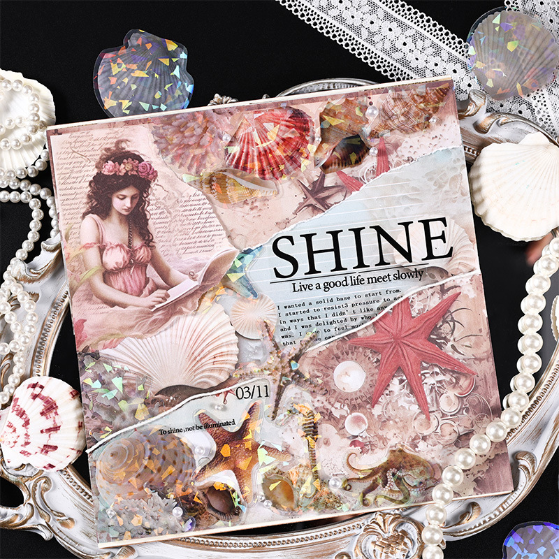 Colección de aguas profundas transparentes pegatinas láser PET impermeables paquetes diy diario diario decoración pegatinas serie marinas pegatinas