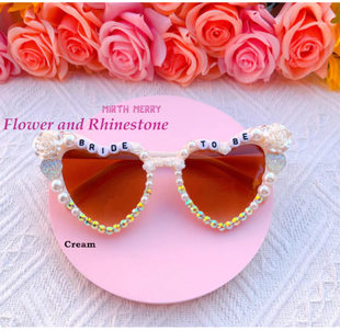 Diamond glasses for bride with letters heart-shaped, black sunglasses