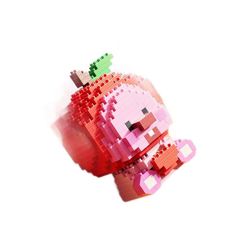 Red Red Fruit Pequeño Beaver Emoji Paquete Decoraciones de escritorio Niños Compatibles con el ensamblaje de bloques de construcción juguetes altos DIY hechos a mano