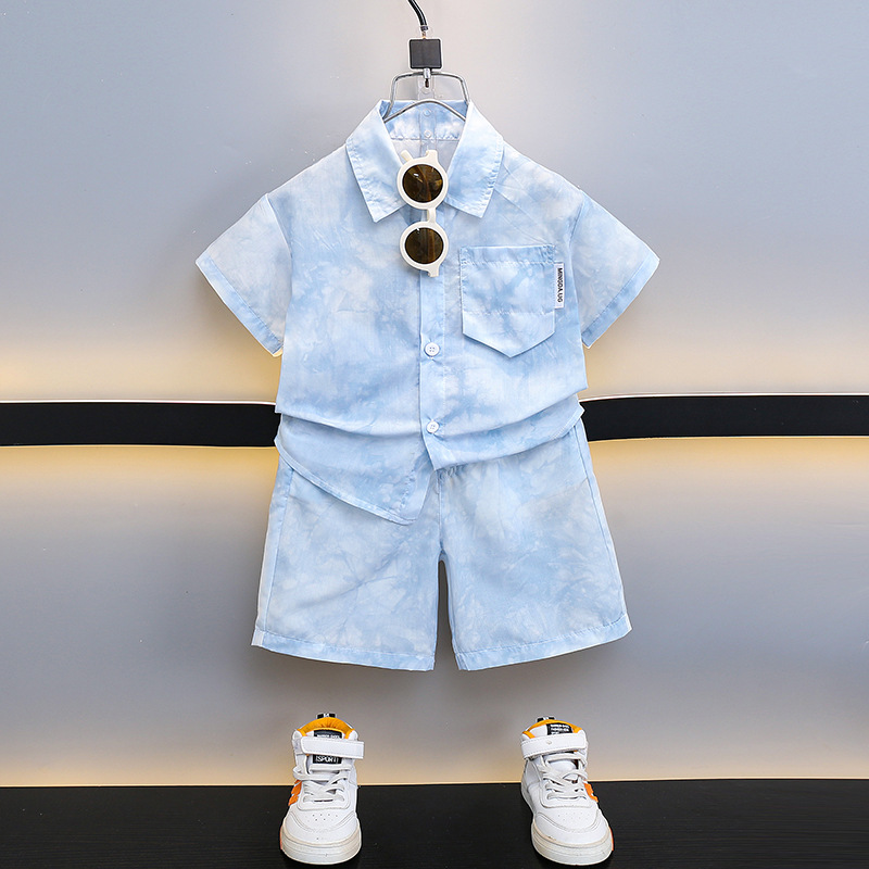 7197 Traje fresco y guapo de manga corta de verano para niños 2025 Nuevo estilo Camisa de moda de verano para niños Ropa de bebé Verano