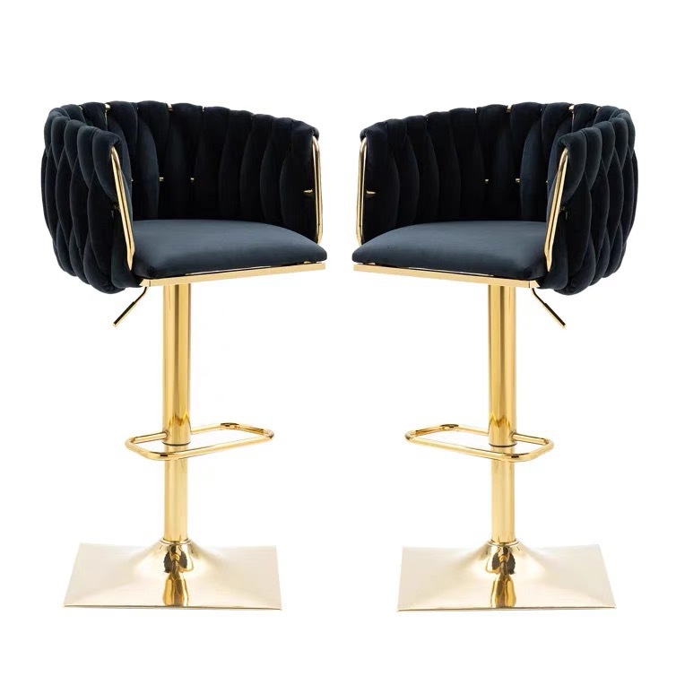 Silla de bar giratoria de elevación de lujo simple silla de bar de recepción moderna silla de metal trenzada personalizada silla alta