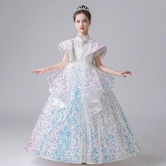 Girls' Dress 2024 New Arrival Sequin Runway Princess Dress for Piano Performance, Host, and Children's Performances