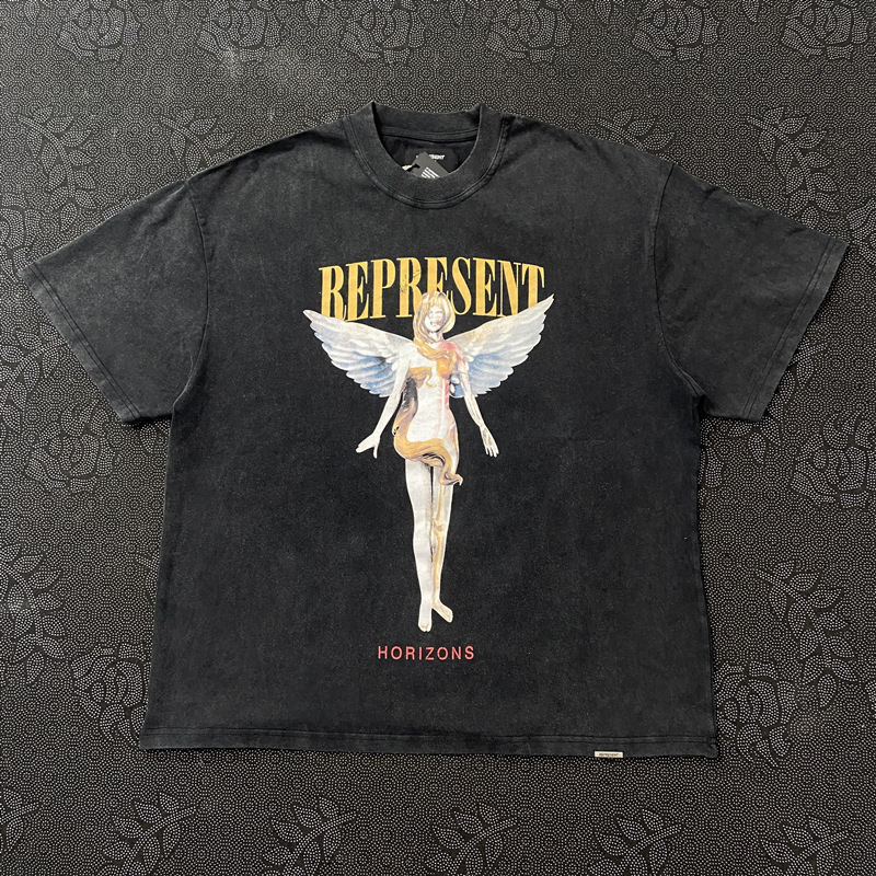 Represrep杜賓犬水洗いして古いアメリカのファッションブランドのヴィンテージのレトロなサメの半袖のtシャツの男をします。|undefined