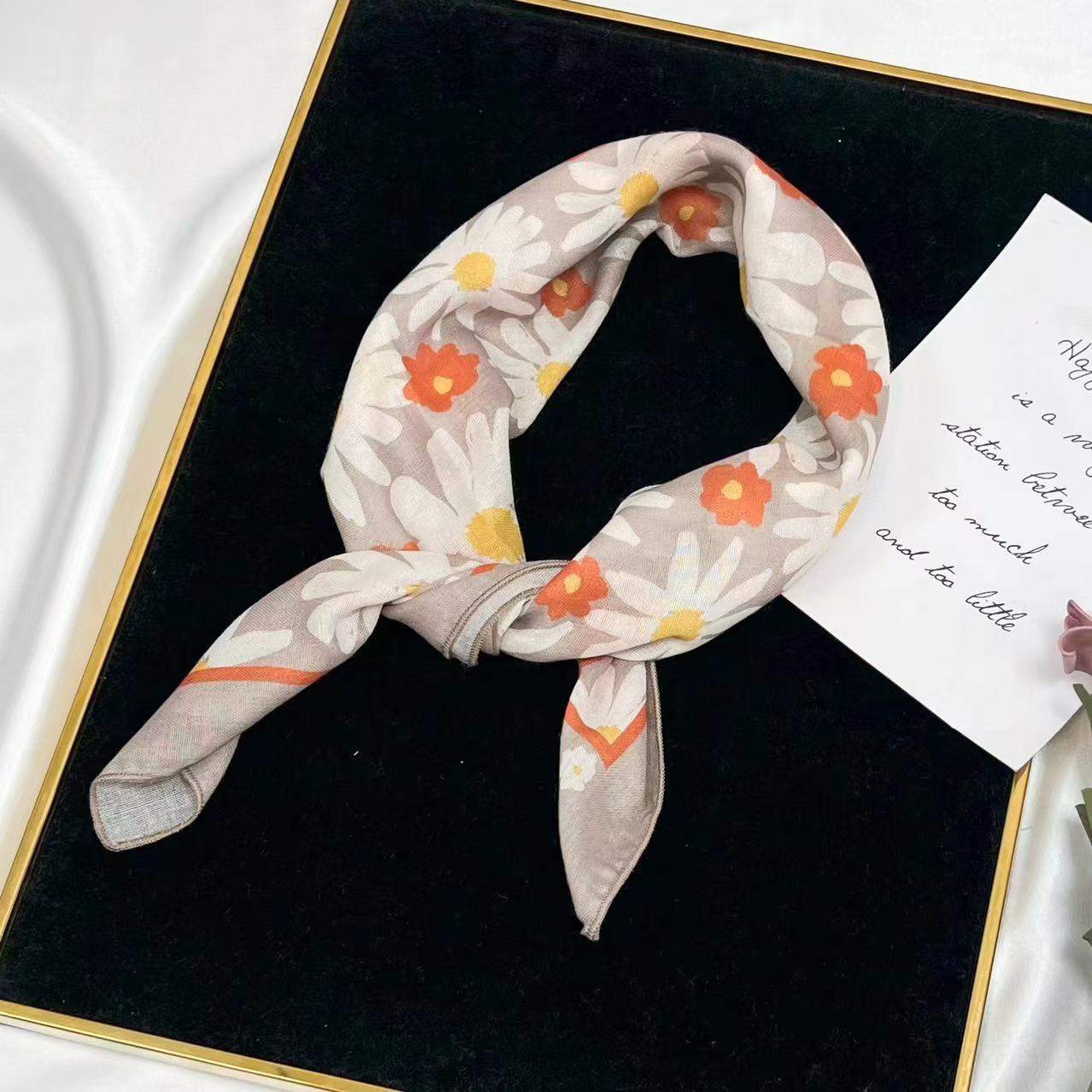 60g Weight Kerchief Classification Daily Occasion cotton and linen Material Flower Pattern Summer Season Women's Gender IG Style Style Women's IG Style Flower Cotton And Linen Kerchief 57