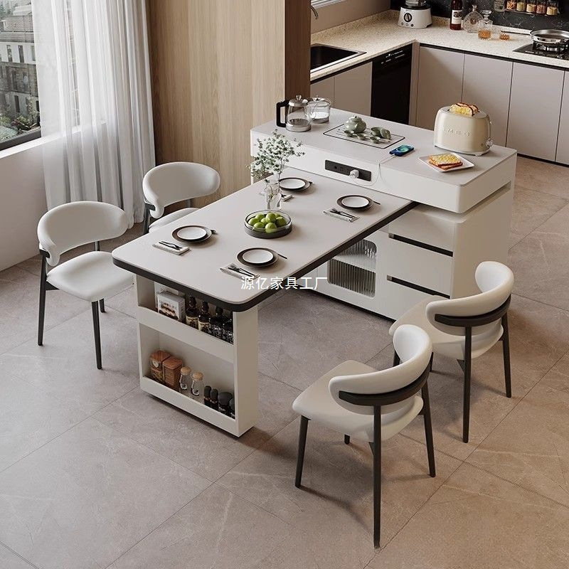New Island Table Simple Dining Table Integrated Slate Small Apartment Retractable Multi-Functional Island Rotating Home Bar Table