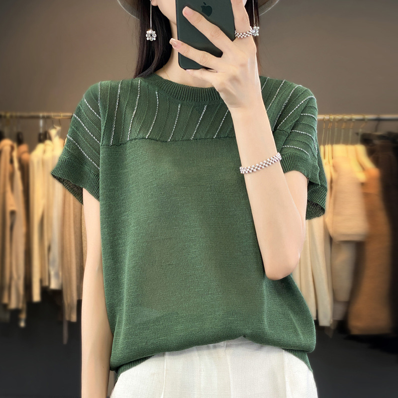 Spring and Summer Women's ShorT-sleeved Pure Color KniTwear CoTTon and Linen ShorT-sleeved Women's T-shirT Women's Round Neck VesT LiTerary and ArTisTic ExporT Wholesale