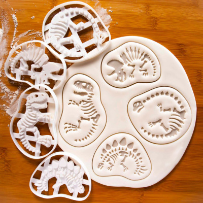 新款亚马逊塑料恐龙化石饼干磨具白色烘焙工具侏罗纪恐龙饼干模具|ru