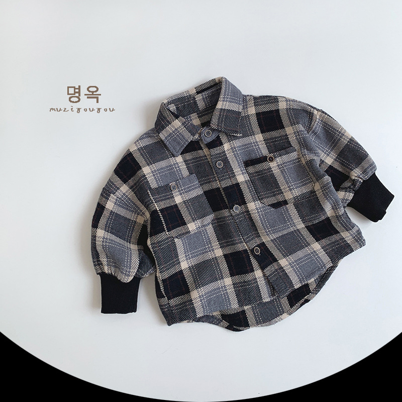 Camisas a cuadros para niños otoño nuevo estilo de chaqueta coreana para niños y niñas, ropa de moda para niños pequeños y medianos, chaqueta de moda cool para bebés