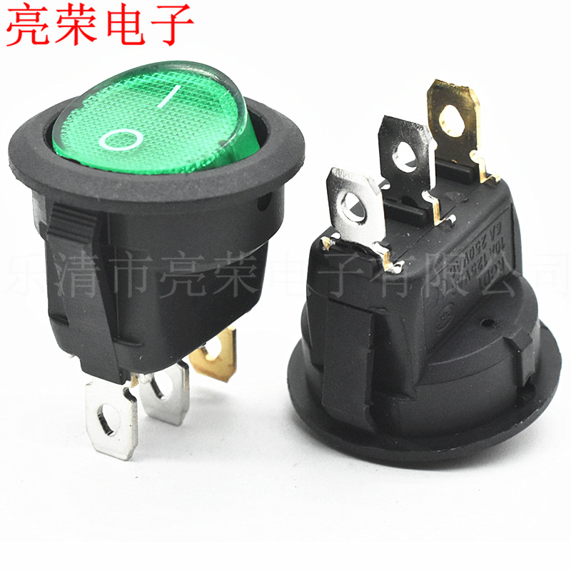 KCD1上圆下方 3脚2档透明绿盖带灯 三脚带灯 开孔20MM 圆形带灯