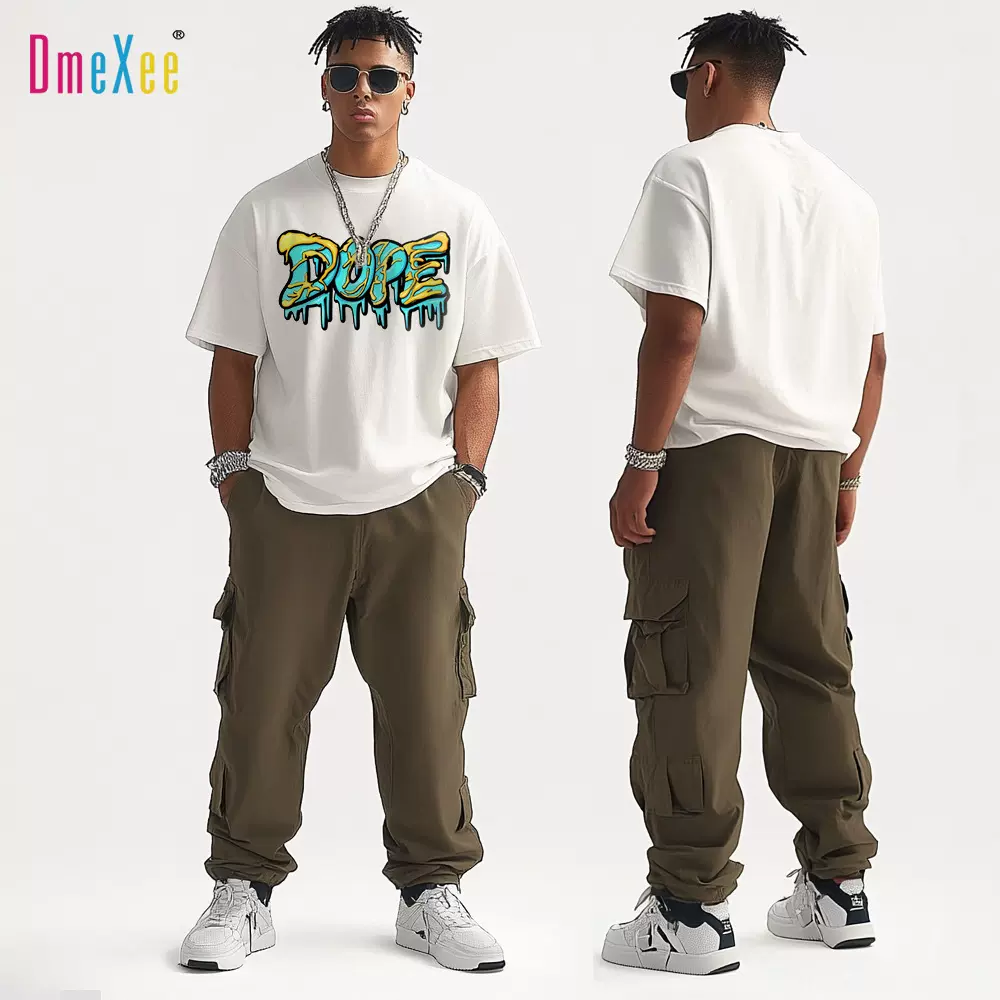 夏季大码短袖潮牌个性宽松男装美式运动上衣纯棉男t恤印花圆领