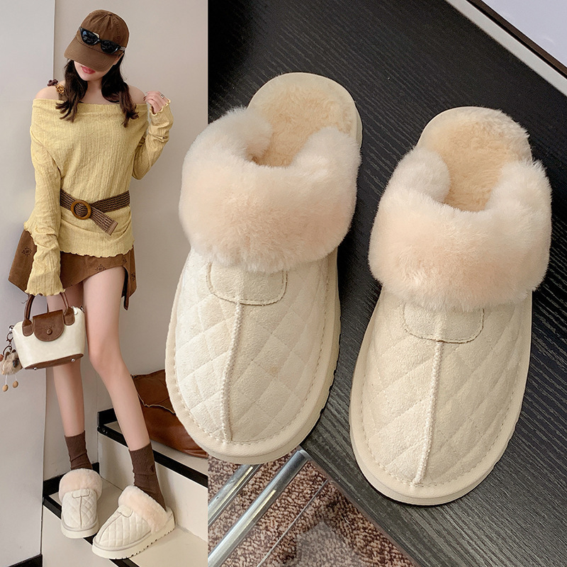 Baotou Fur Slippers for Women, Snow Boots, Half-Flop Cotton Shoes, 2025 New Winter Thickeneded Warm Cotton Slippers