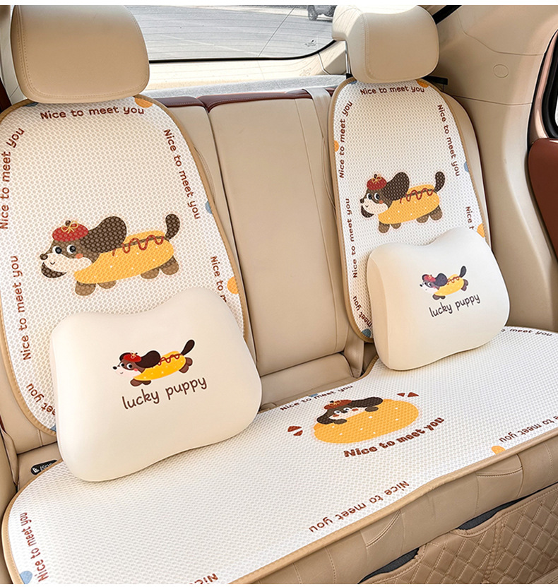 Blue Rain Ice Silk Memory Foam Car Headrest Lumbar Support Cartoon Cute Car Waist Support Cushion Comfortable Car Pillow