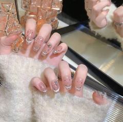 新款春夏晚宴純手工輕奢設計穿戴甲蝴蝶鑽波點短梯穿戴式美甲