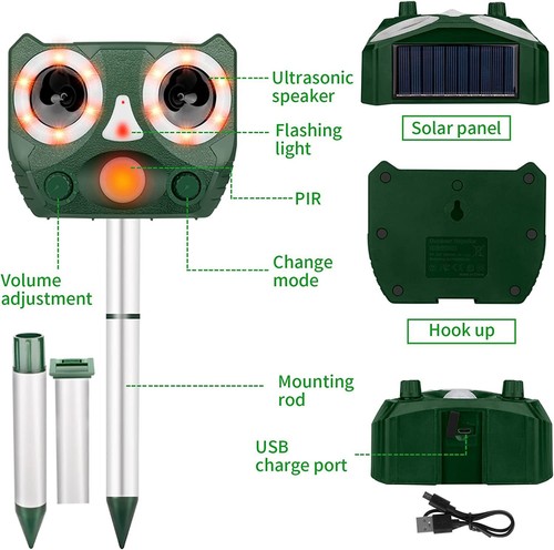Cross-border ultrasonic mouse repeller LED flash bird repeller cat repeller solar animal repeller